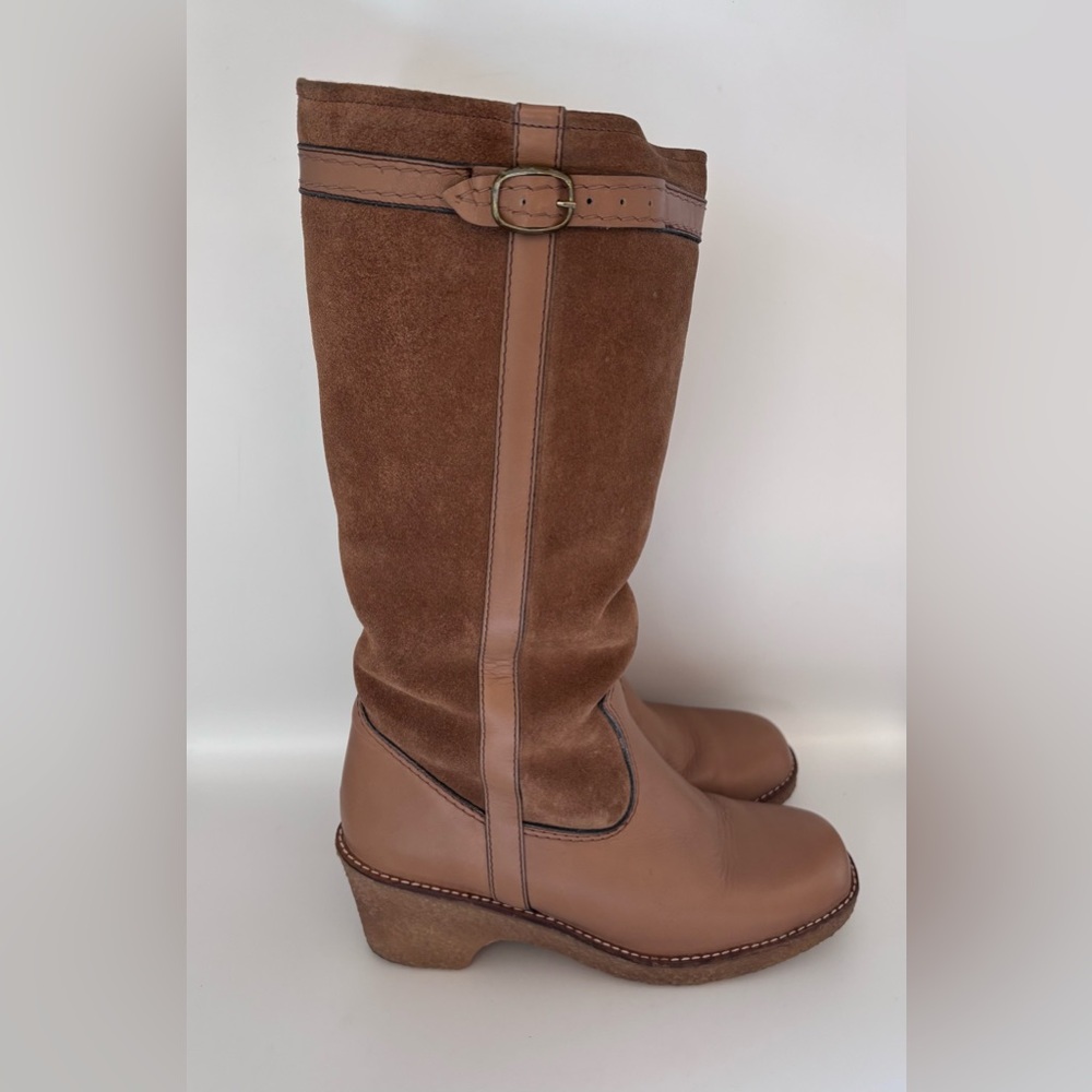 Vintage Pajar Real Shearling Tan Suede Winter Boots Wedge Heel Size 7 Après-ski